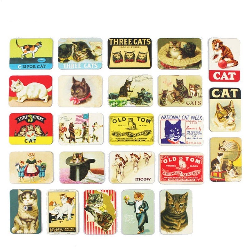 Cohpoh Cat Fridge Magnets Refrigerator Magnet Magnetic Souvenirs Mini Small Vintage Retro for Stainless Steel Board Kitchen car Office Set of 24 - Image 3